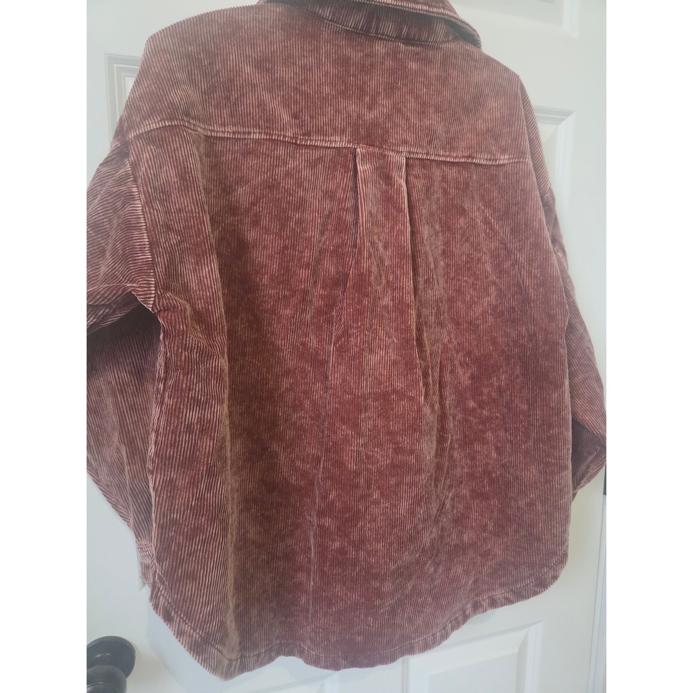 Zenana Womens Mineral Wash Corduroy Shacket Burgundy Mauve Oversized Medium - Picture 6 of 7